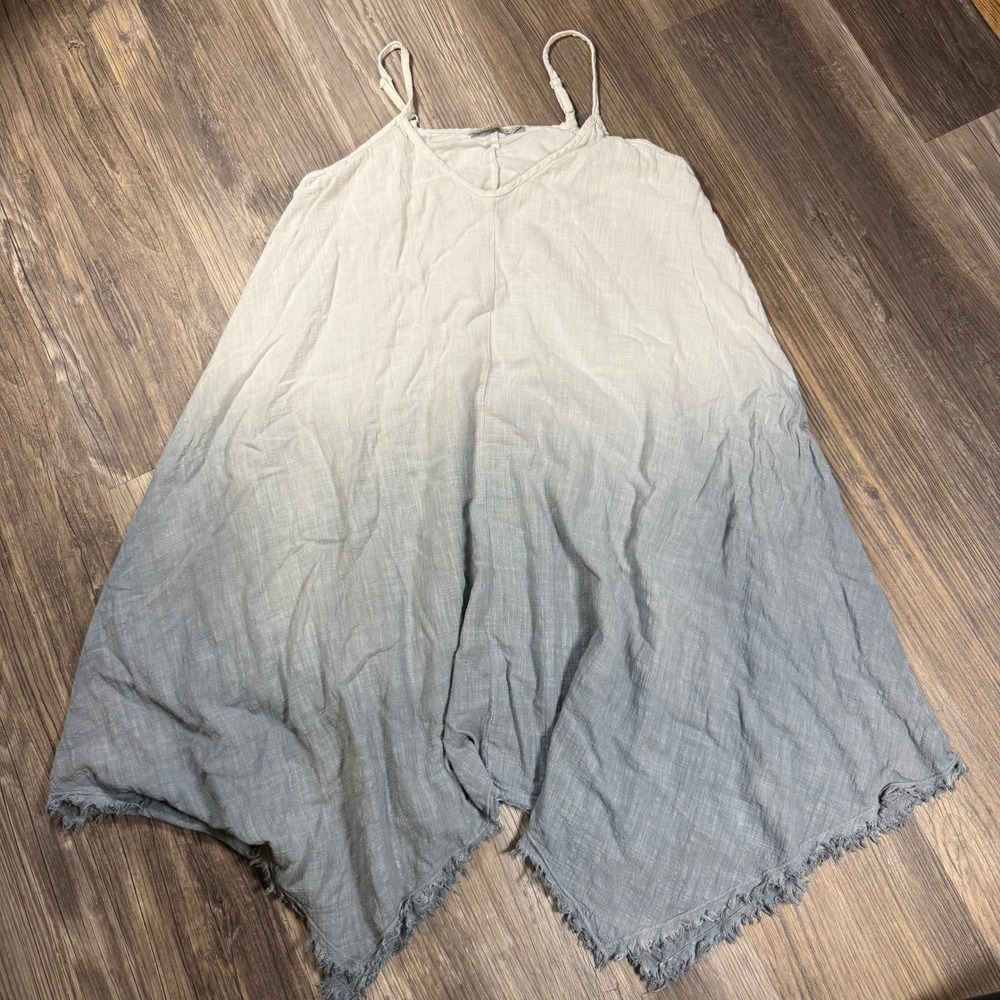 Boho Ethereal Blue Ombre Cotton Gauze Sharkbite‎ Mini Dress Adjustable Strap M